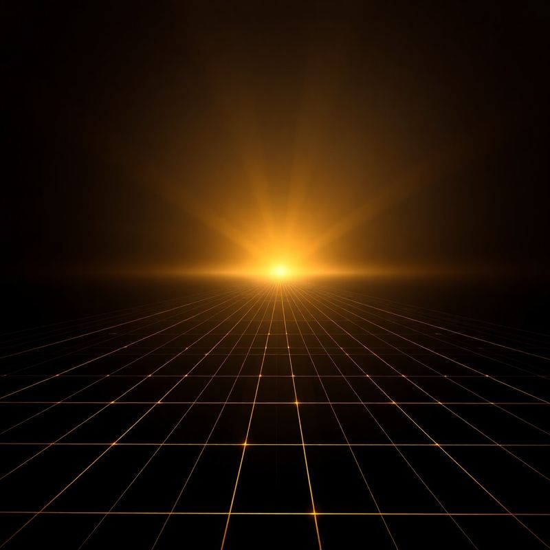 Charcoal field with fine gold grid lines converging to a vanishing point